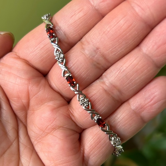 Silver and “Garnet” and CZ Tennis Bracelet - Picture 2 of 6